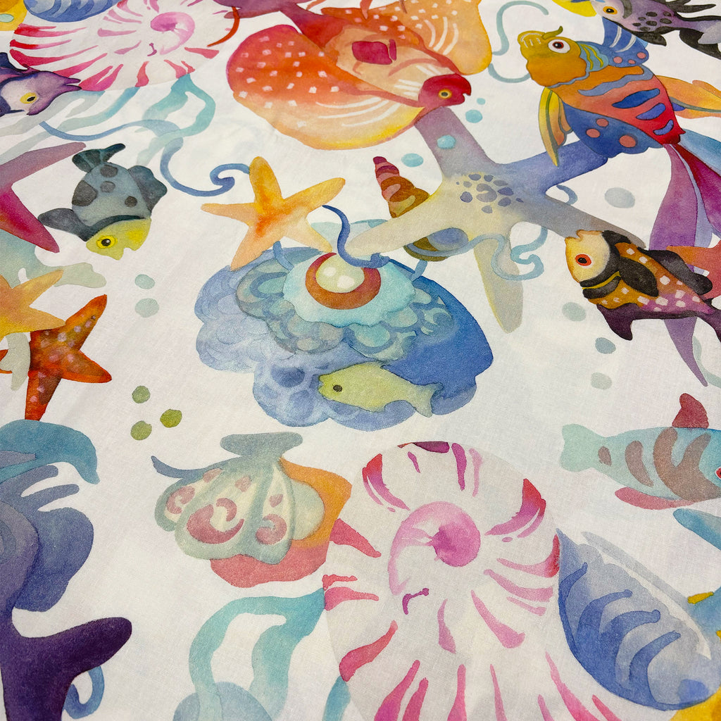 stain-resistant resin-coated cotton for tablecloth / coral reef pattern