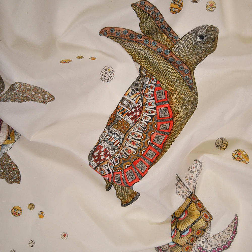 Tessitura Toscana Pure cotton fabrics / percale with sea turtle pattern