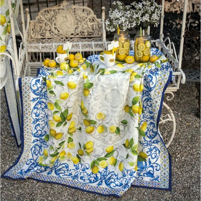 Tuscan weaving pure linen tablecloth with cetara design