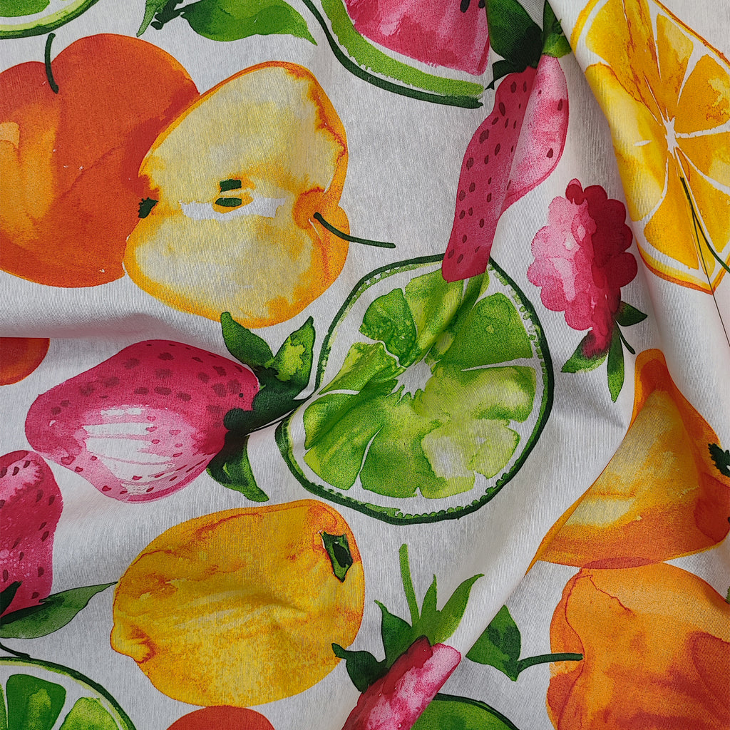 Stain-resistant resinated cotton for tablecloth / fruit pattern