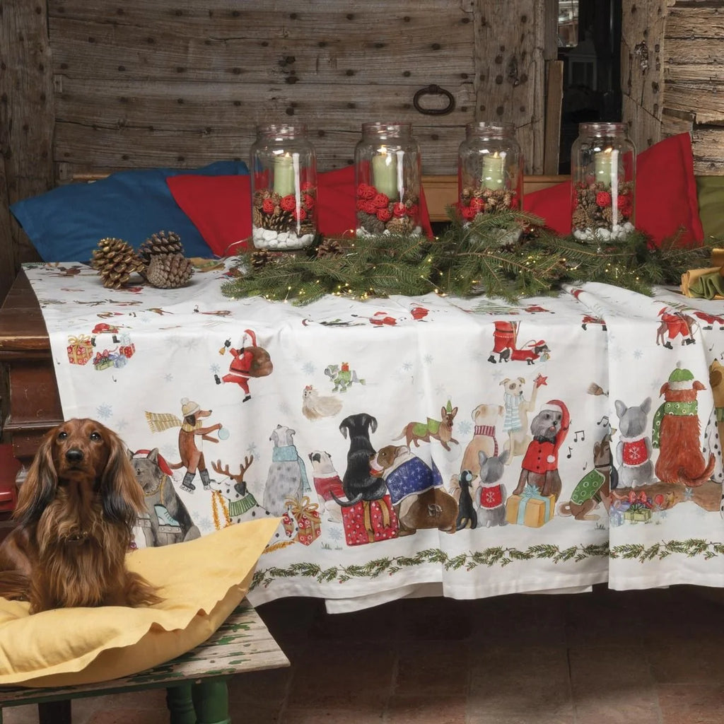 Tessitura Toscana Telerie tovaglia in cotone fantasia natalizia con cani
