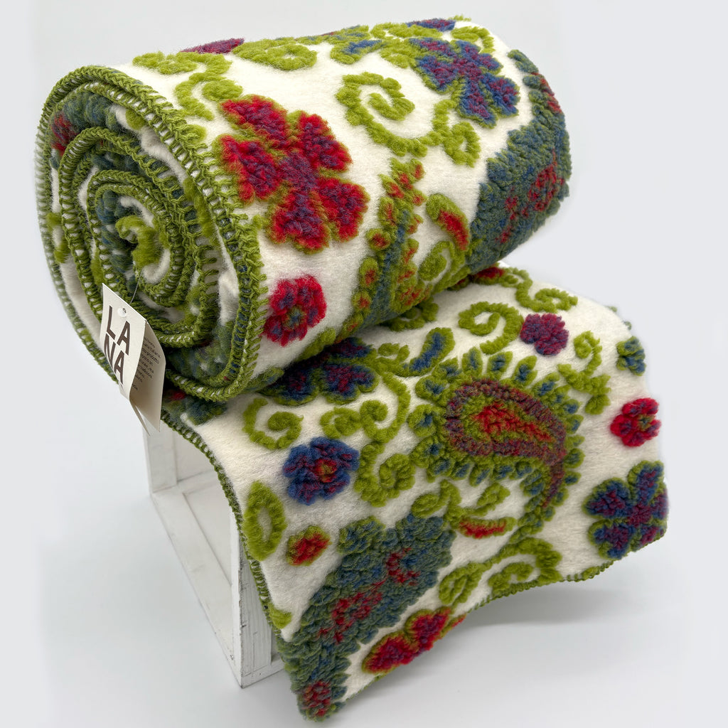 plaid in lana cotta Appodia / paisley bianco