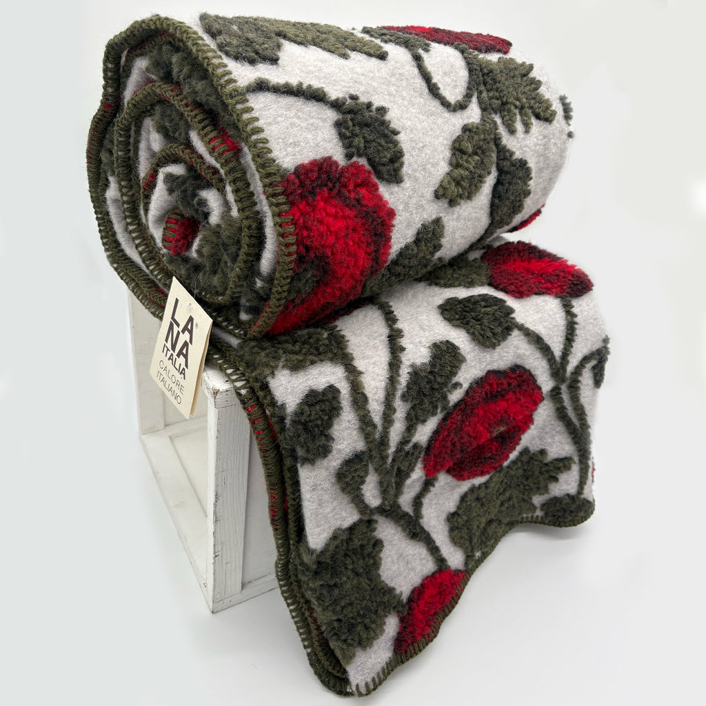 Plaid in lana cotta Appodia / papaveri rossi