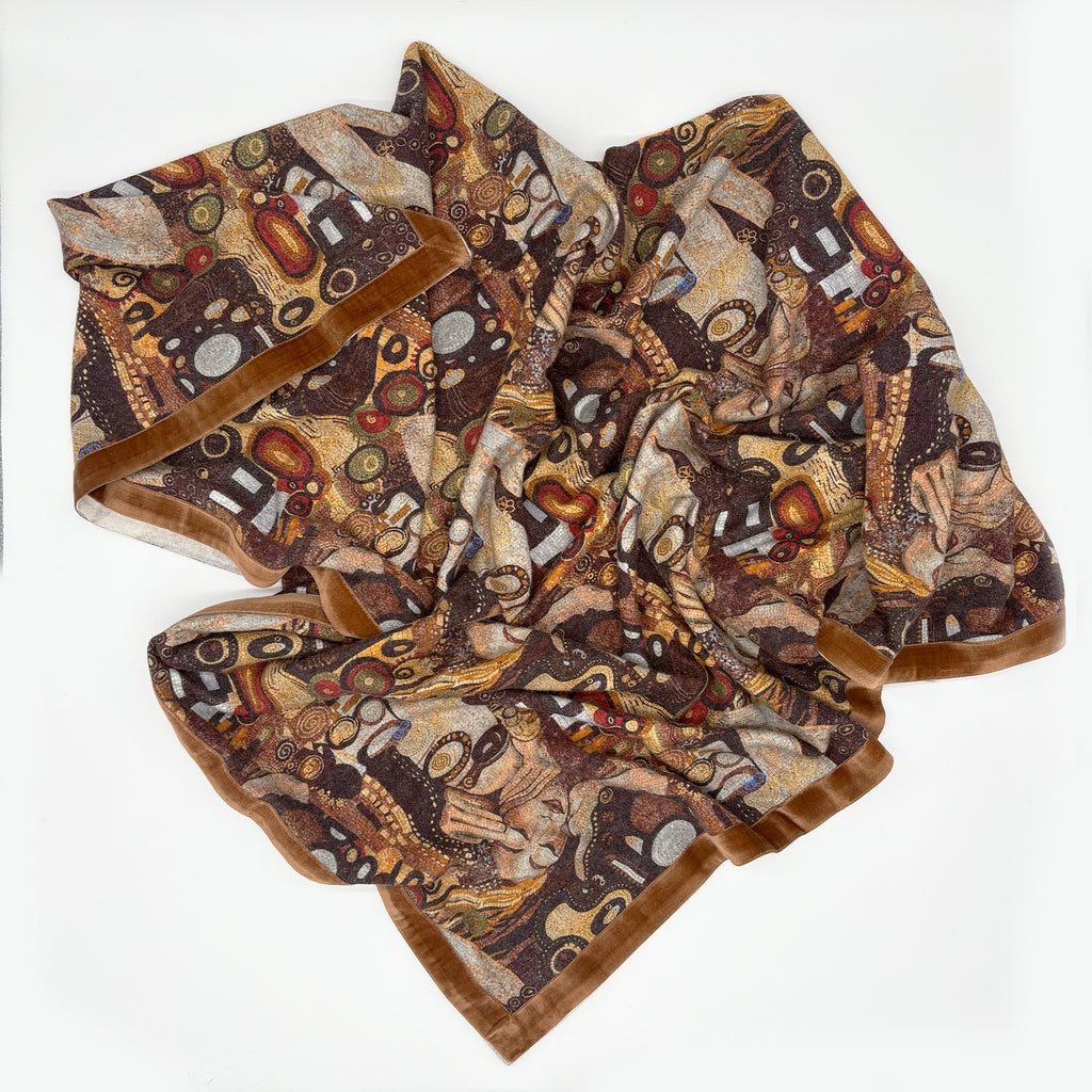 scialle in jersey di lana bordato in velluto / fantasia ispirata bacio di klimt