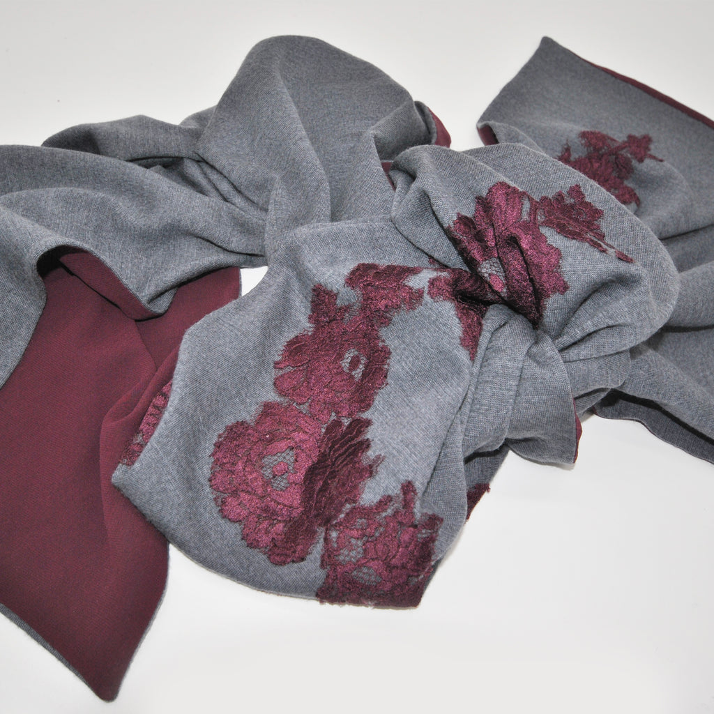 scarf in silk, lace and wool jersey
