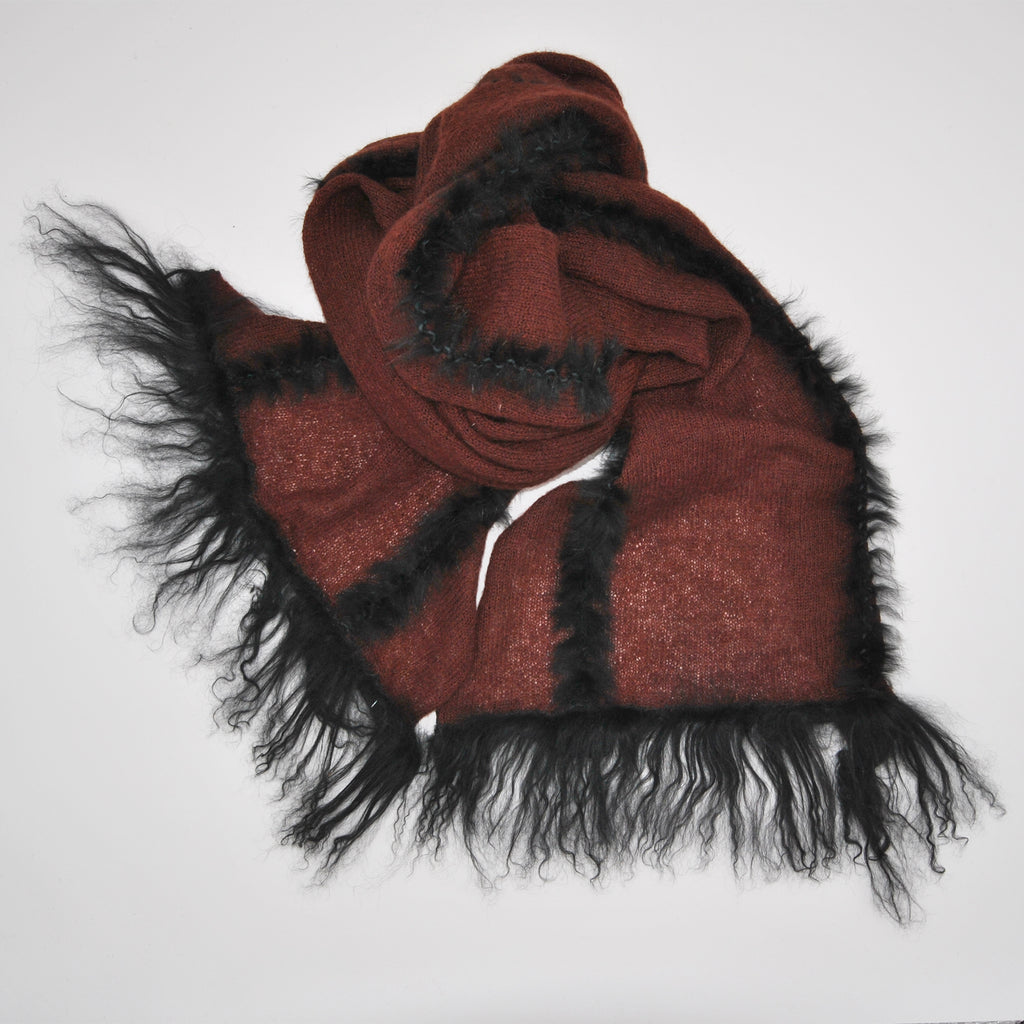 Pure wool mohair scarf with rabbit fringes