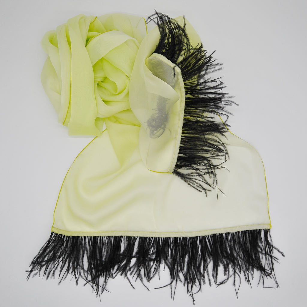 stole in shaded pure silk chiffon and ostrich feathers