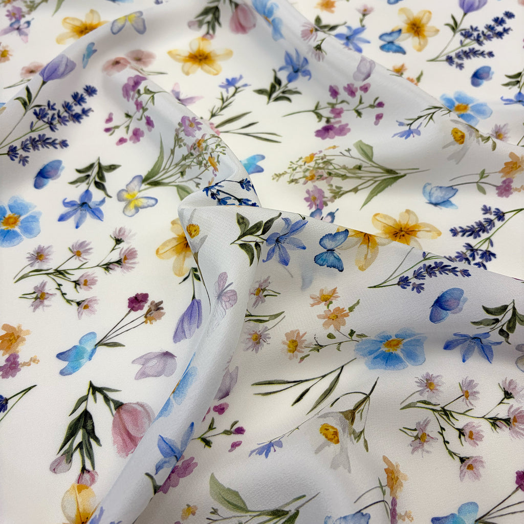 crepe de chine in pura seta / fantasia floreale fondo chiaro
