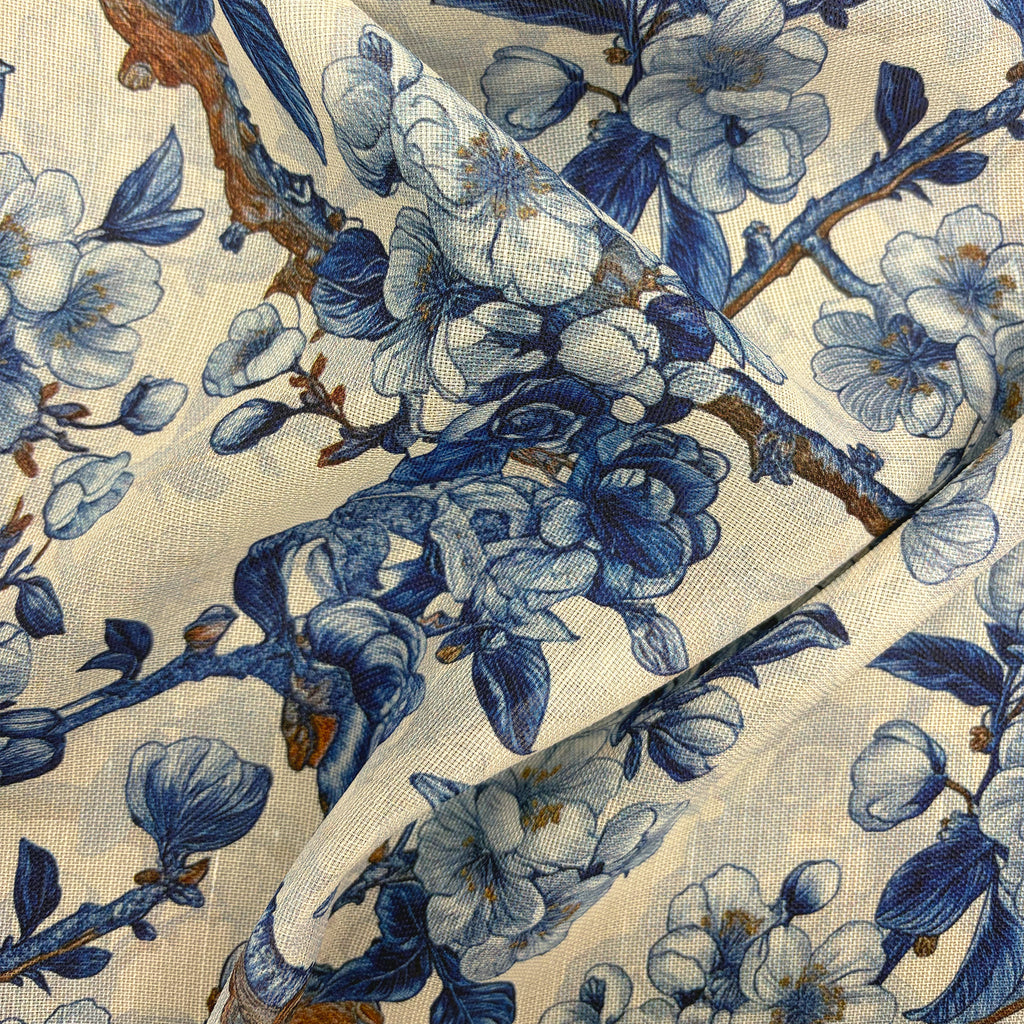 voile in seta e ramie / fantasia fiori di ciliegio