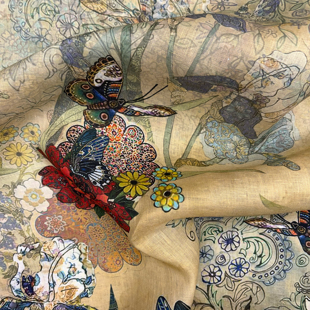 lino fantasia floreale con farfalle / pannello