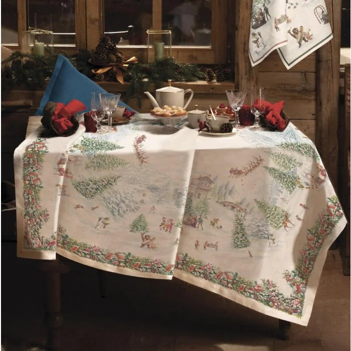 WINTER GAMES PATTERN CHRISTMAS TABLECLOTH