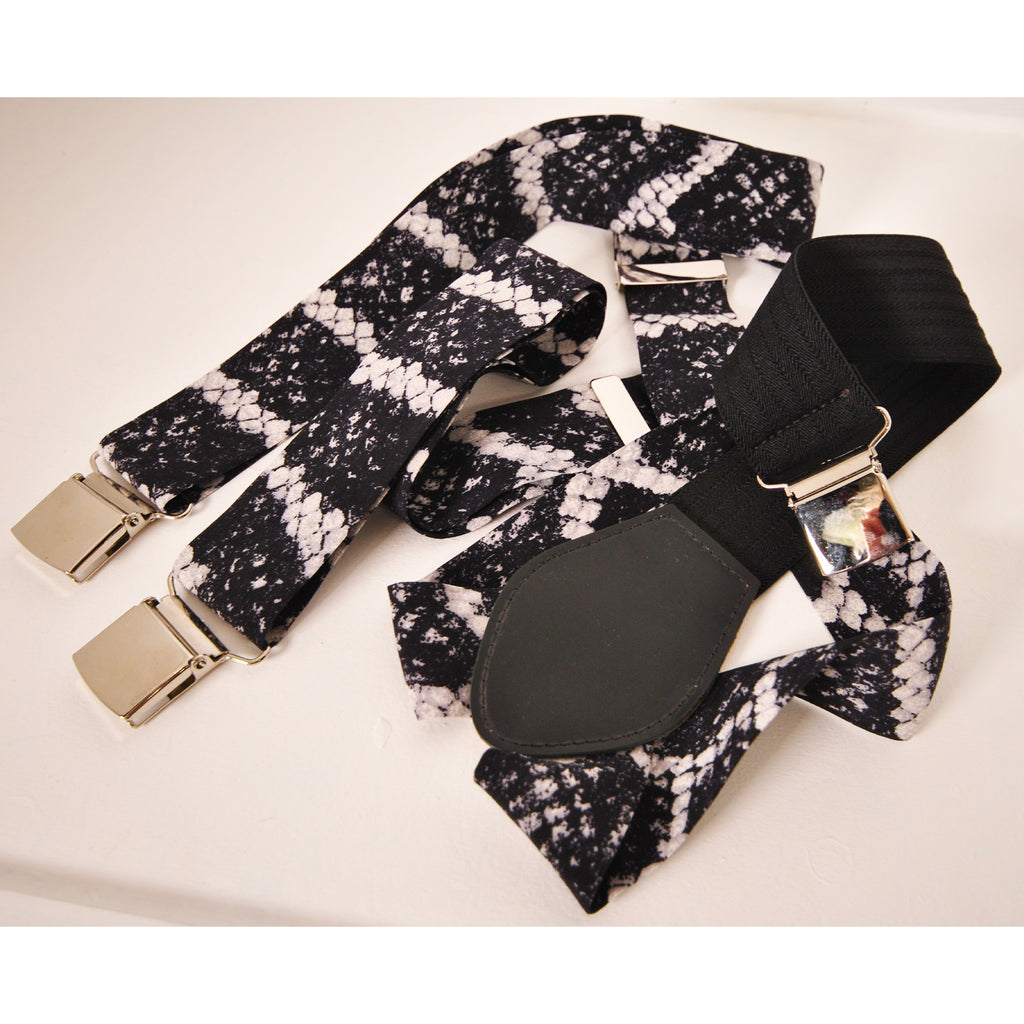 handcrafted suspenders in animal patterned silk