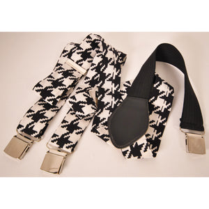 handcrafted suspenders in pie de poule patterned silk