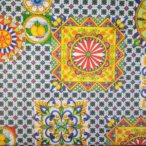 Coated stain-resistant cotton tablecloth / Sicilian majolica pattern